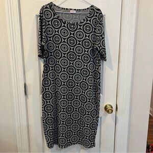 LuLaRoe Black and Gray Geometric Midi Dress